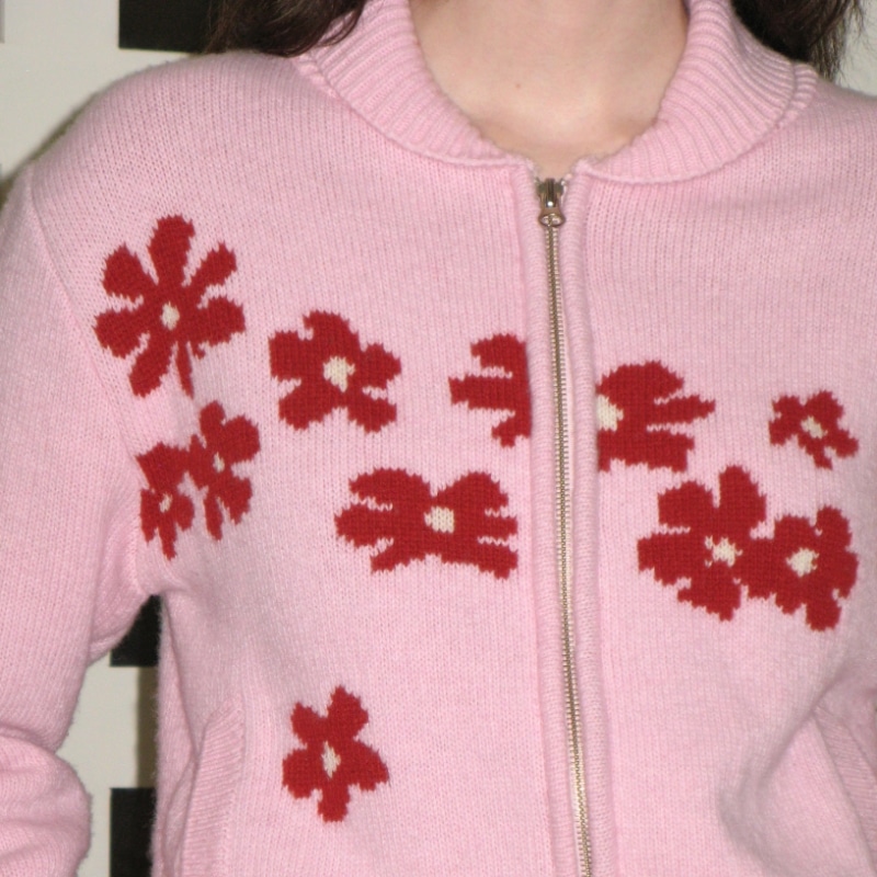 SINOON フラワーニットジップアップ (ピンク)