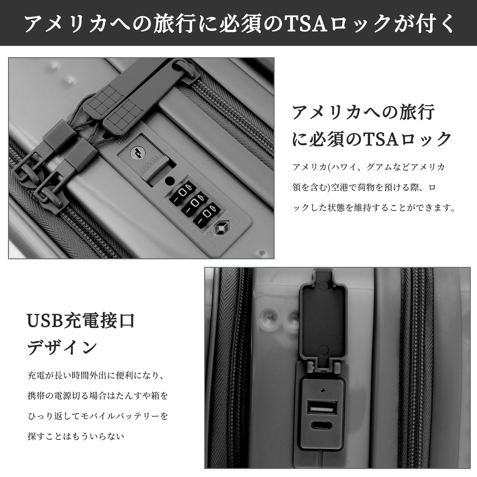 [Oritatanda] スーツケース 機内持込 S ブラック キャリーケース トップオープン USB充電 多機能 アルミフレーム TSAロック ダブルキャスター ファッション
