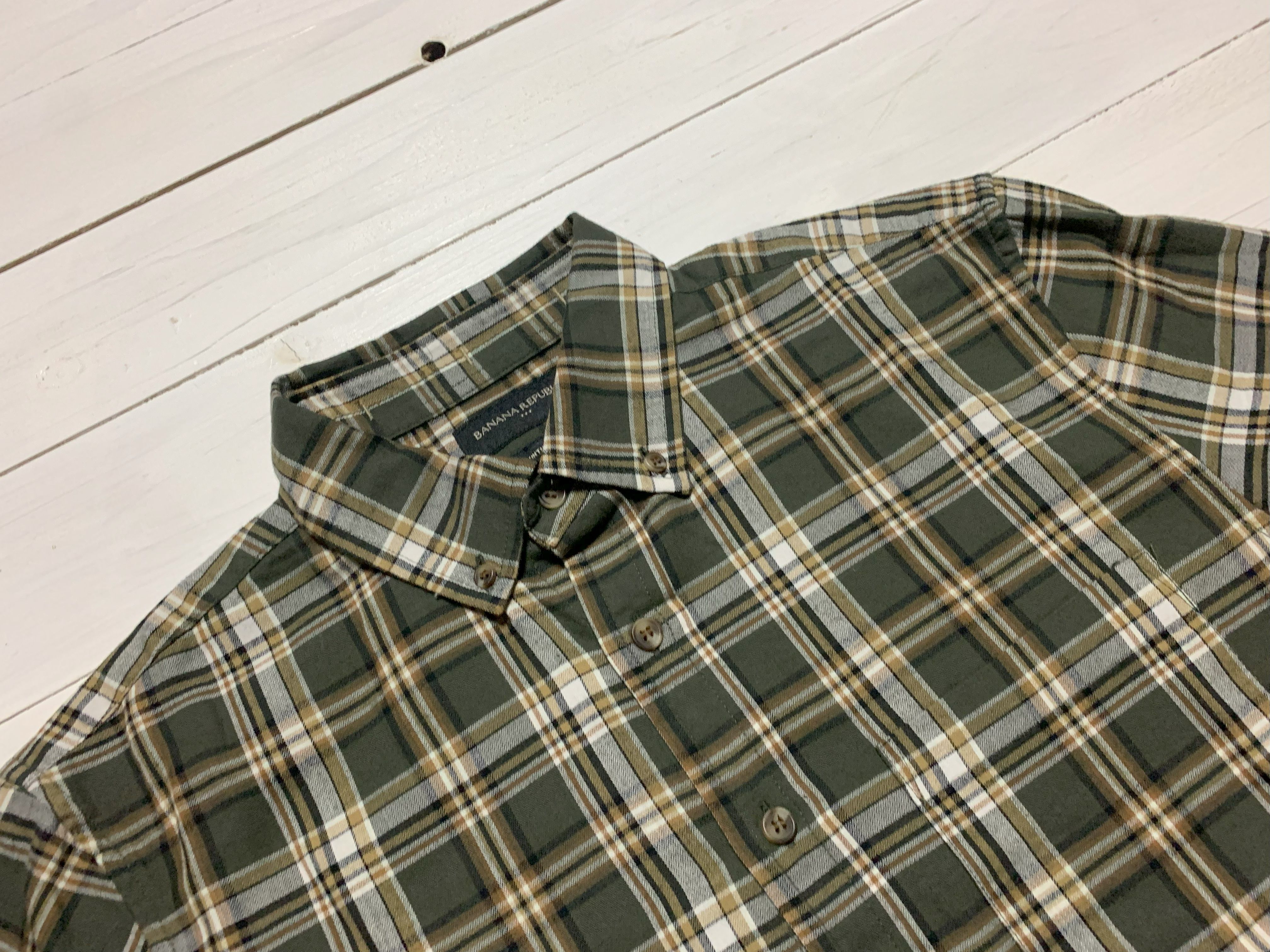 長袖 ボタンダウンシャツ チェック オリーブ メンズ BANANA REPUBLIC BR2-080