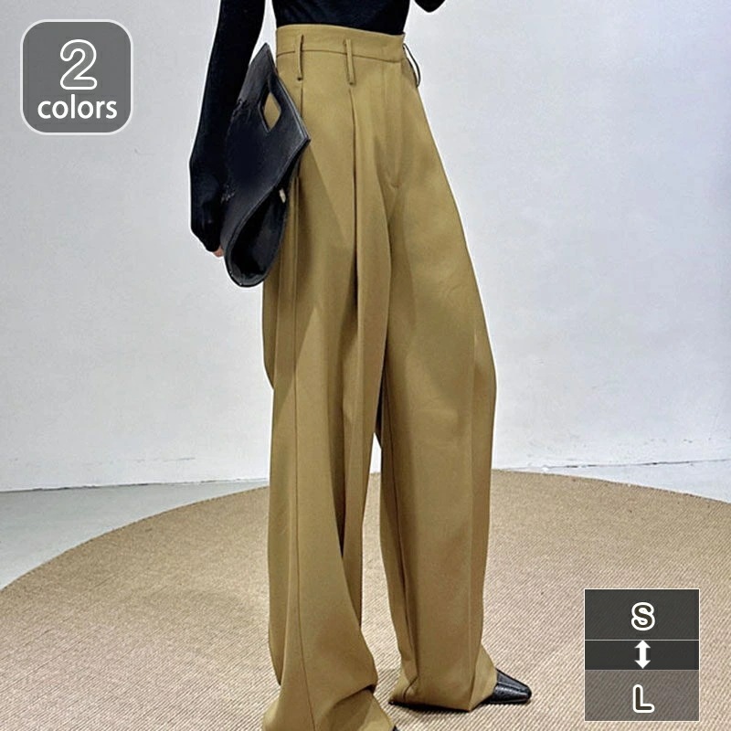 ワイドスラックス ワイドパンツ 細見え ボトムス レディース ハイウエスト ストレート ロングパンツ カジュアル おしゃれ キレイめ 春夏秋