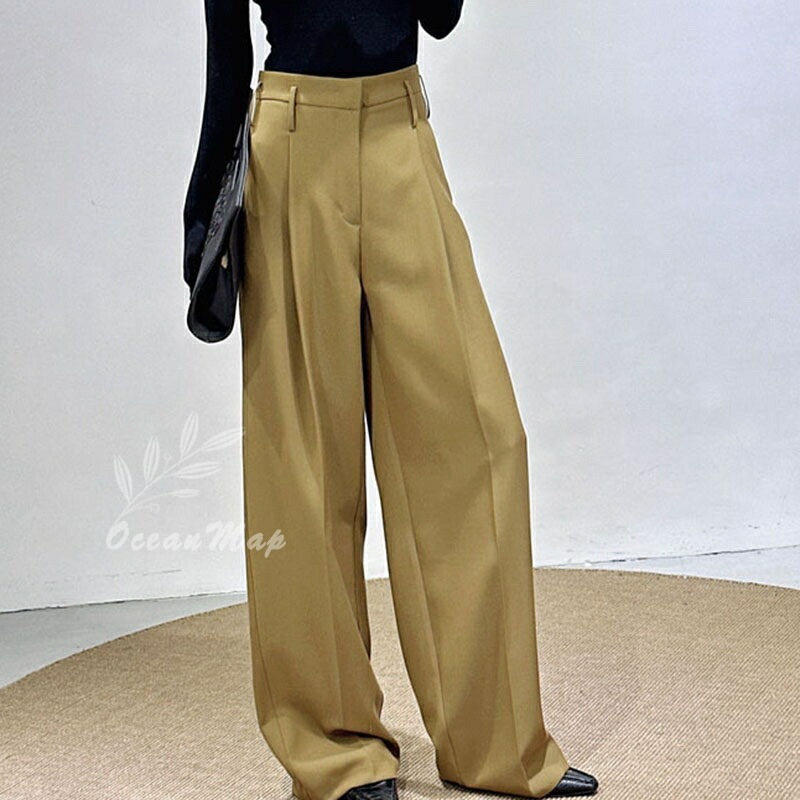 ワイドスラックス ワイドパンツ 細見え ボトムス レディース ハイウエスト ストレート ロングパンツ カジュアル おしゃれ キレイめ 春夏秋