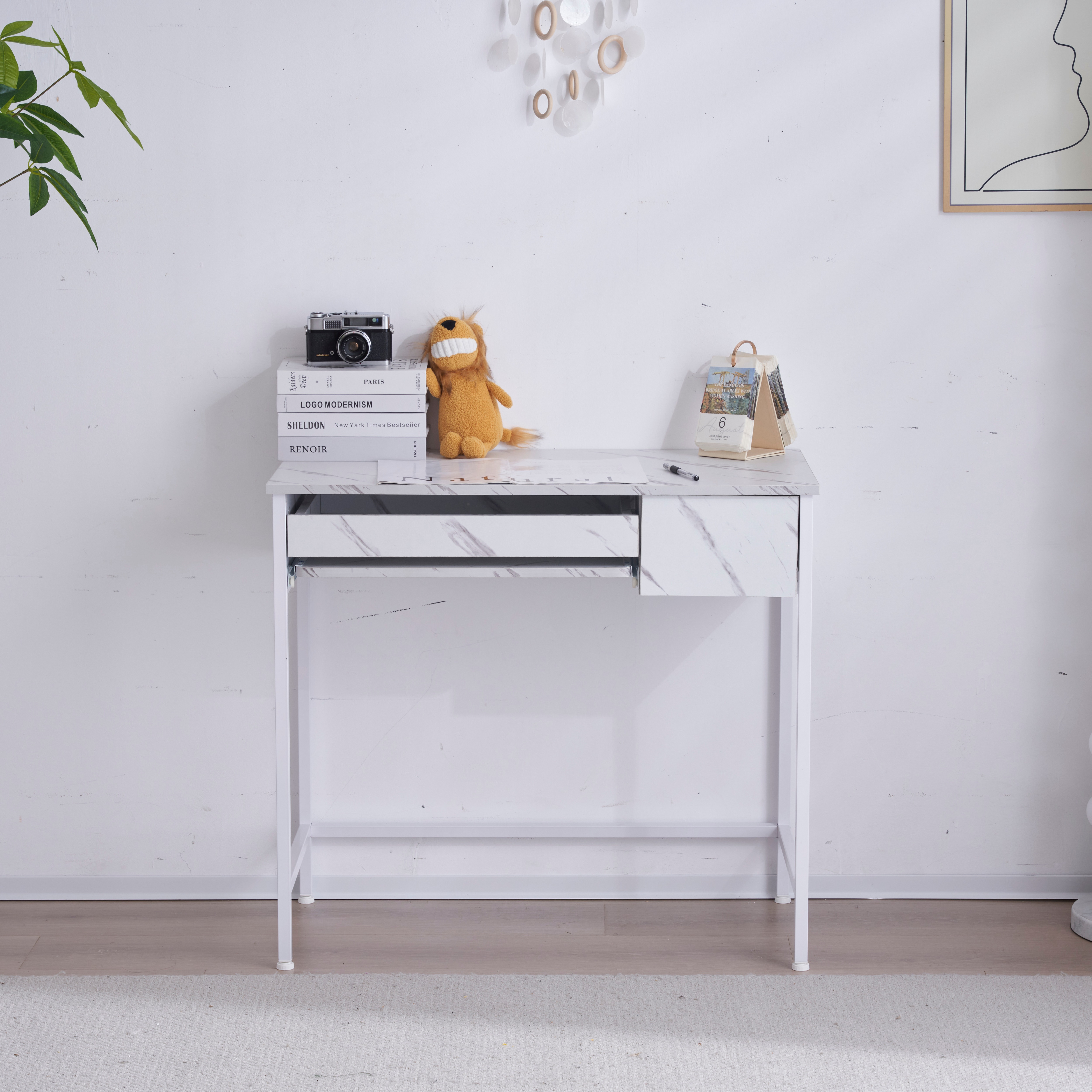 【国内発送,送.料無料】A99【新品登場】【ホワイト】パソコンデスク 引き出し付き 収納台 pcデスク 机 大理石柄 おしゃれ キーボード付 ミシン台 学習机 勉強机 新作