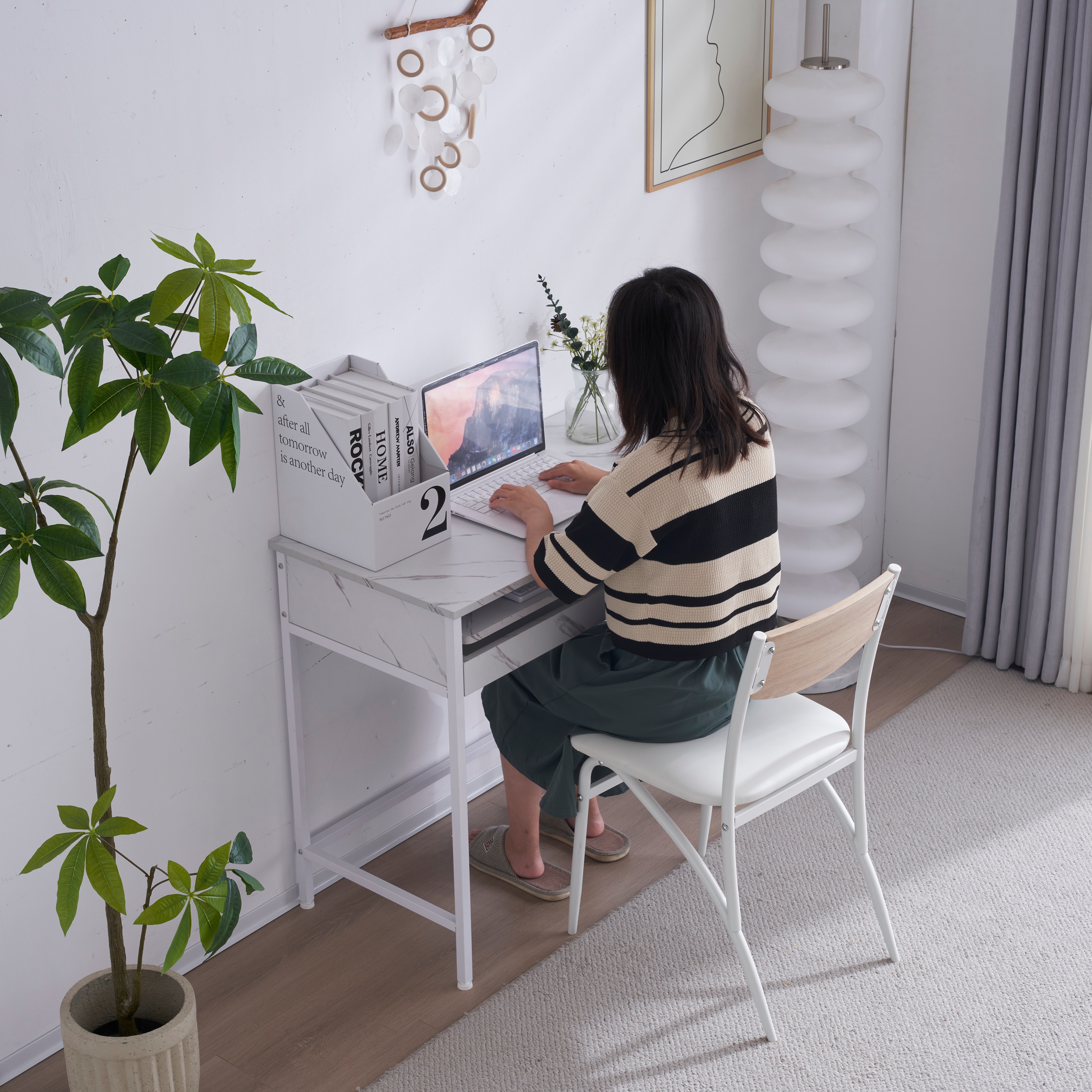 【国内発送,送.料無料】A99【新品登場】【ホワイト】パソコンデスク 引き出し付き 収納台 pcデスク 机 大理石柄 おしゃれ キーボード付 ミシン台 学習机 勉強机 新作