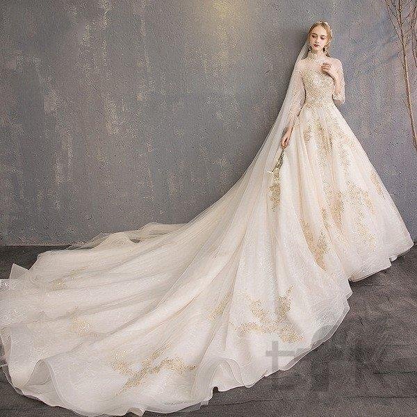 ウェディングドレス ウェディングドレス白 パーティードレス 刺繍レース 花嫁ロングドレス 簡約 結婚式 露背 二次会 エレガント ビーズ お呼ばれ 挙式