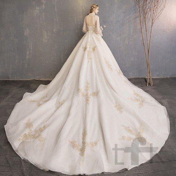 ウェディングドレス ウェディングドレス白 パーティードレス 刺繍レース 花嫁ロングドレス 簡約 結婚式 露背 二次会 エレガント ビーズ お呼ばれ 挙式