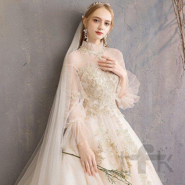 ウェディングドレス ウェディングドレス白 パーティードレス 刺繍レース 花嫁ロングドレス 簡約 結婚式 露背 二次会 エレガント ビーズ お呼ばれ 挙式