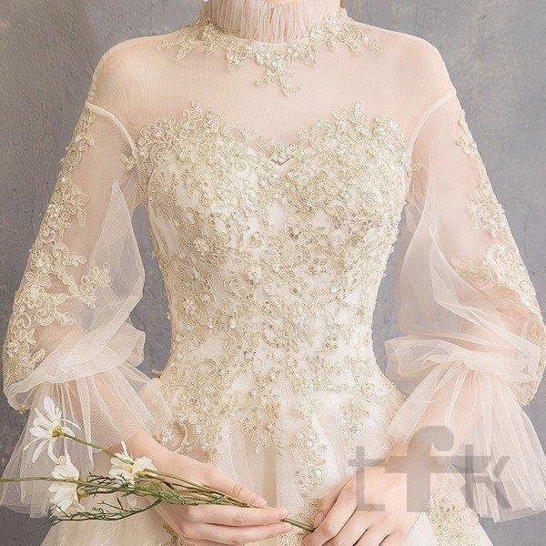 ウェディングドレス ウェディングドレス白 パーティードレス 刺繍レース 花嫁ロングドレス 簡約 結婚式 露背 二次会 エレガント ビーズ お呼ばれ 挙式