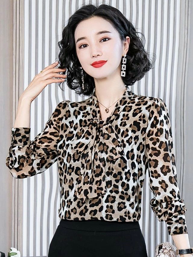 ボウタイ 4L 3L きれいめ カジュアル 大きいサイズ リボン 柄シャツ デート服 総柄 お出かけ おしゃれ レオパード シャツ レディース ブラウス ス ヒョウ柄 長袖 上品
