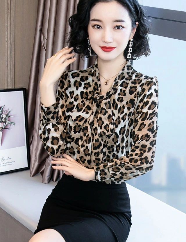 ボウタイ 4L 3L きれいめ カジュアル 大きいサイズ リボン 柄シャツ デート服 総柄 お出かけ おしゃれ レオパード シャツ レディース ブラウス ス ヒョウ柄 長袖 上品