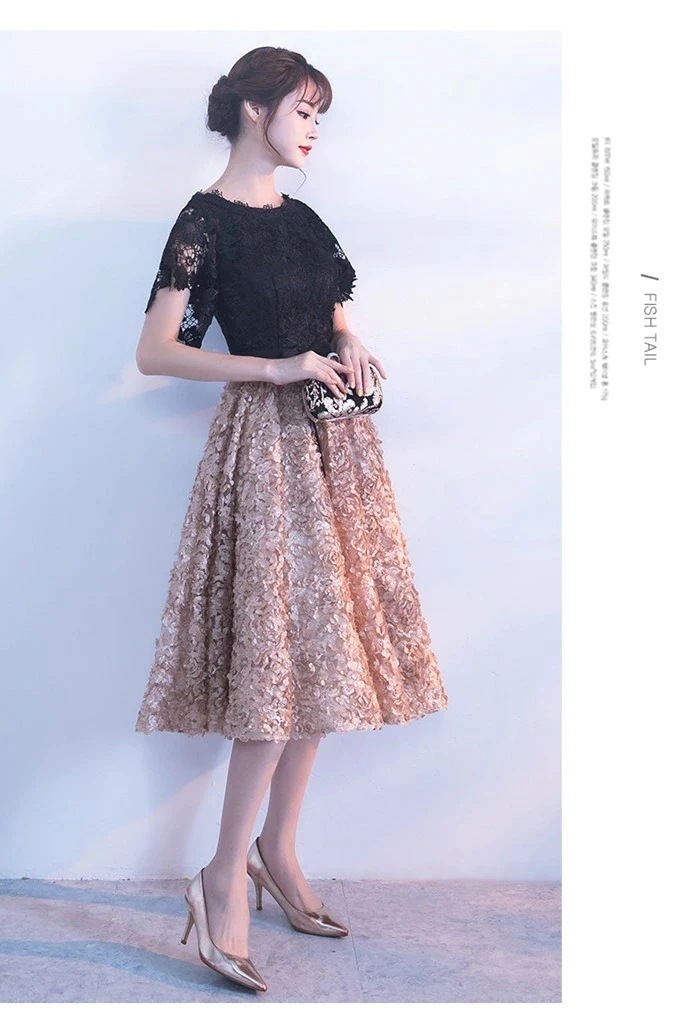 パーティードレス パーティドレス ワンピース ドレス お呼ばれ 膝丈 半袖 ファスナー フォーマルドレス レース