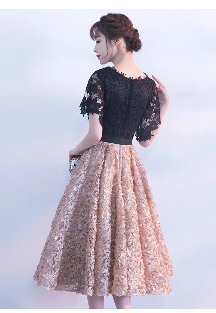 パーティードレス パーティドレス ワンピース ドレス お呼ばれ 膝丈 半袖 ファスナー フォーマルドレス レース