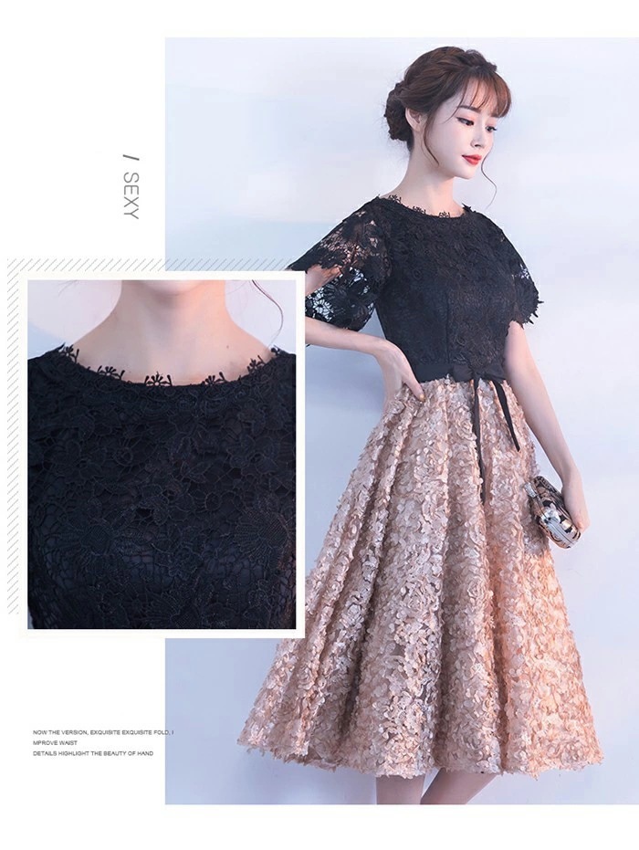 パーティードレス パーティドレス ワンピース ドレス お呼ばれ 膝丈 半袖 ファスナー フォーマルドレス レース