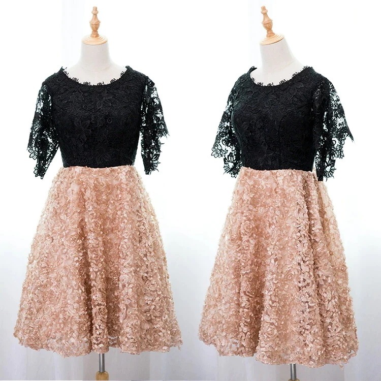 パーティードレス パーティドレス ワンピース ドレス お呼ばれ 膝丈 半袖 ファスナー フォーマルドレス レース