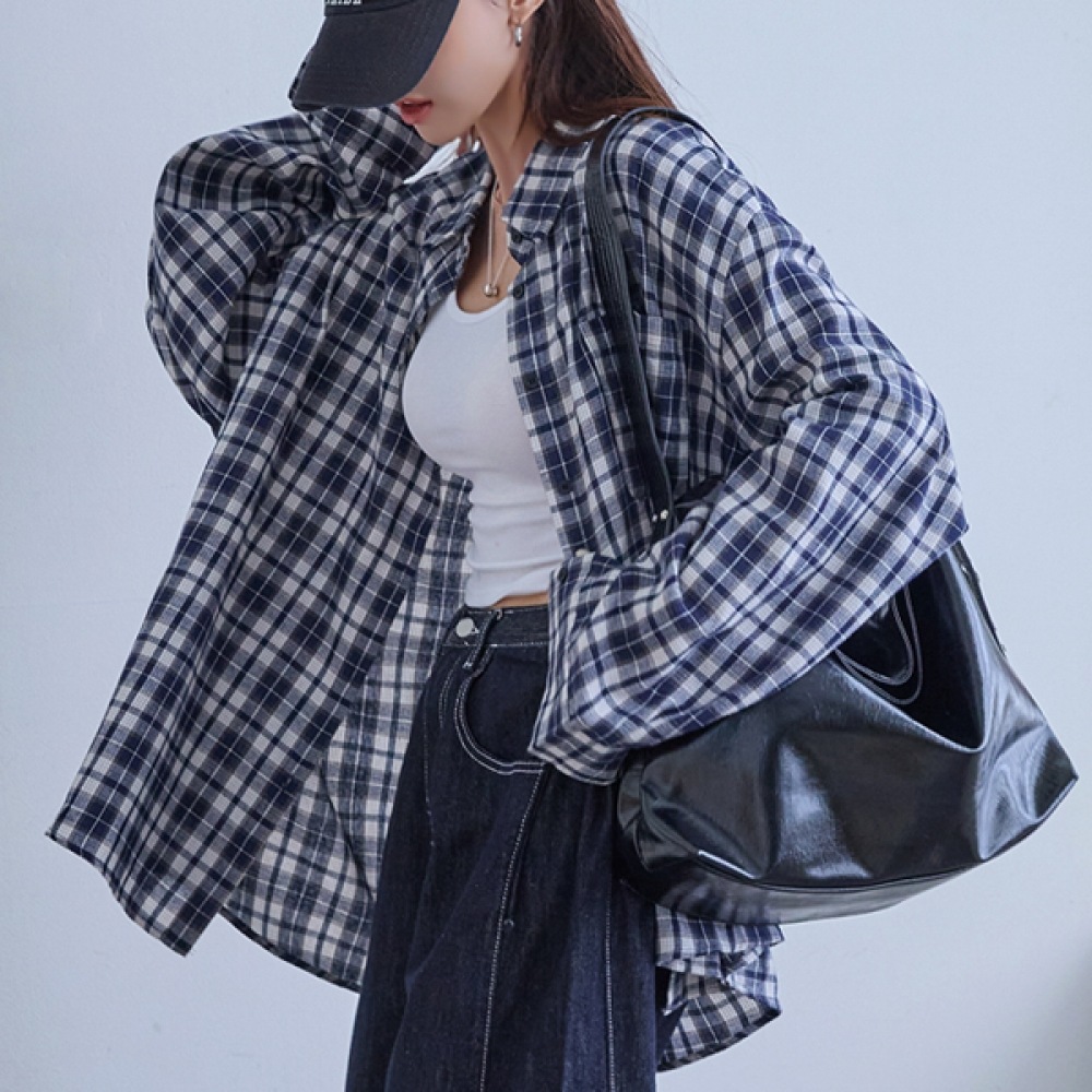 (ナク21) (55~120) ユニセックスカップルチェックシャツ DM43-T-61