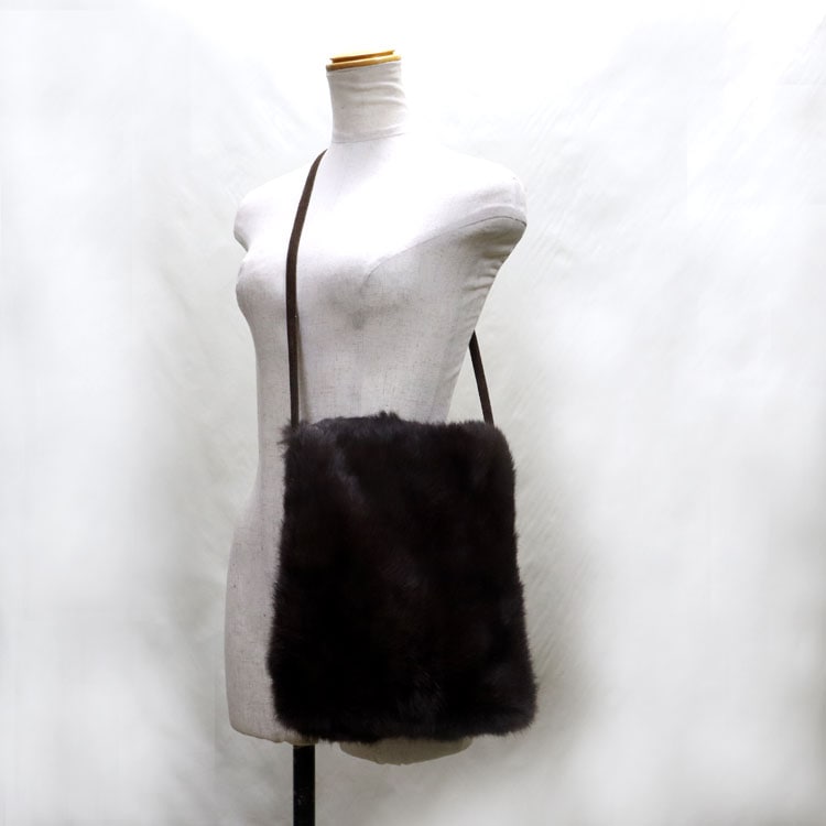 ラビット ファー ショルダーバッグ メッセンジャー バッグ 斜め掛け ブラウン 送料無料 レディース ギフト プレゼント