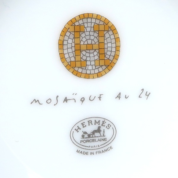エルメス HERMES 食器 モザイク 24 コーヒーカップ＆ソーサー 磁器 ゴールド 新品 未使用 モーニングカップ ポーセリン 【箱】【中古】
