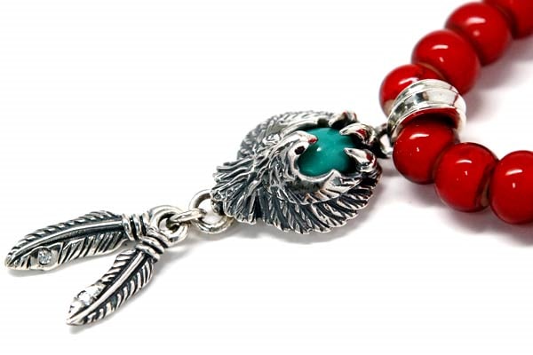 インディアンジュエリー ブレスレット 天然石 ルビー ターコイズ レッドコーラル ジルコニア イーグル 鷲 フェザー 羽 グラスビーズ メンズ シルバー925 インディアンジュエリー ブレスレット 天然石 ルビー ターコイズ レッドコーラル ジルコニア イーグル 鷲 フェザー 羽 グラスビーズ メンズ シルバー925