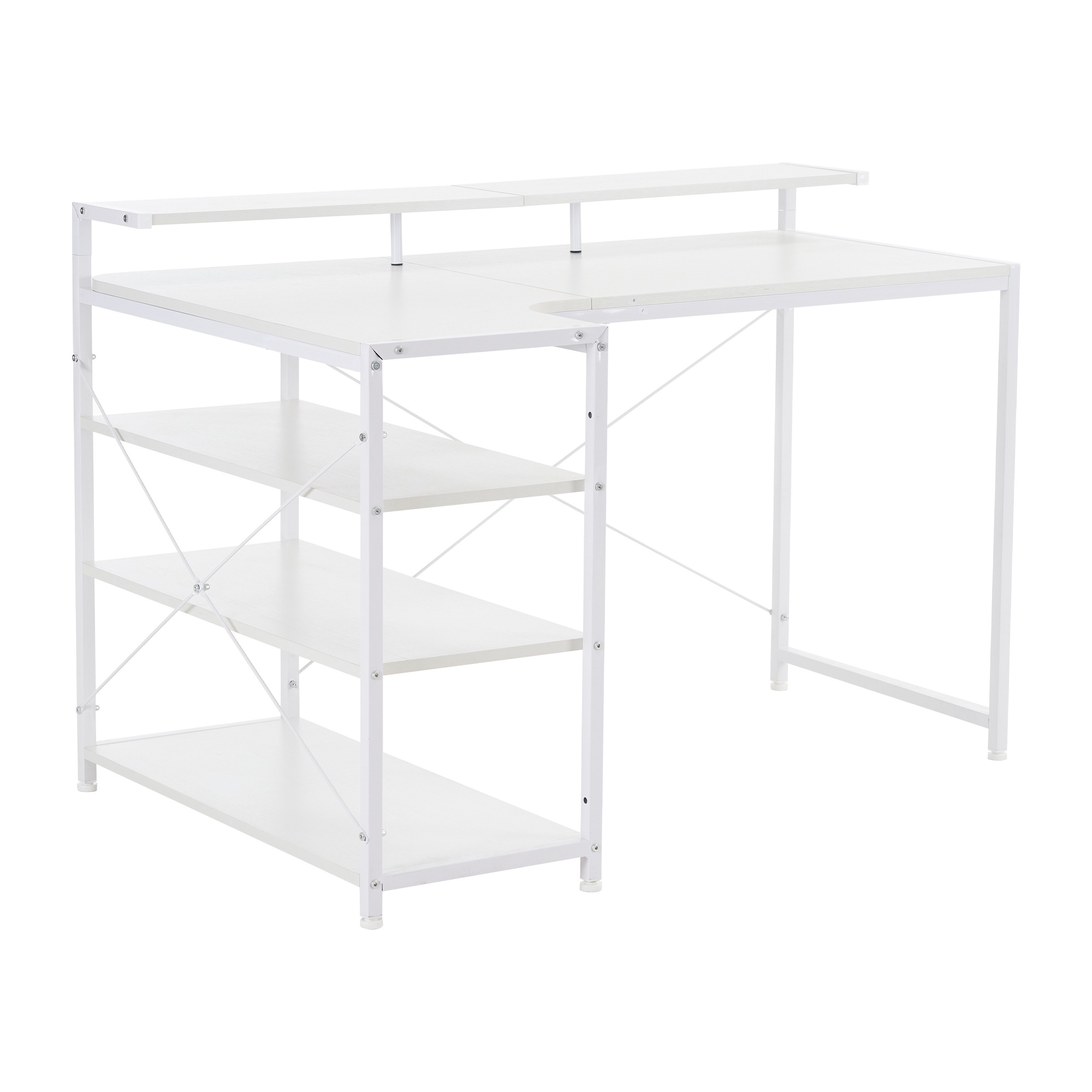 【国内発送&送·料·無·料】【オフィスチェア+パソコンデスク セット& 120cm 【人気商品改良タイプ&【ホワイト&パソコンデスク L字 3段ラック付 ミシン台 デスク木製 ハイデスク付き 書斎机