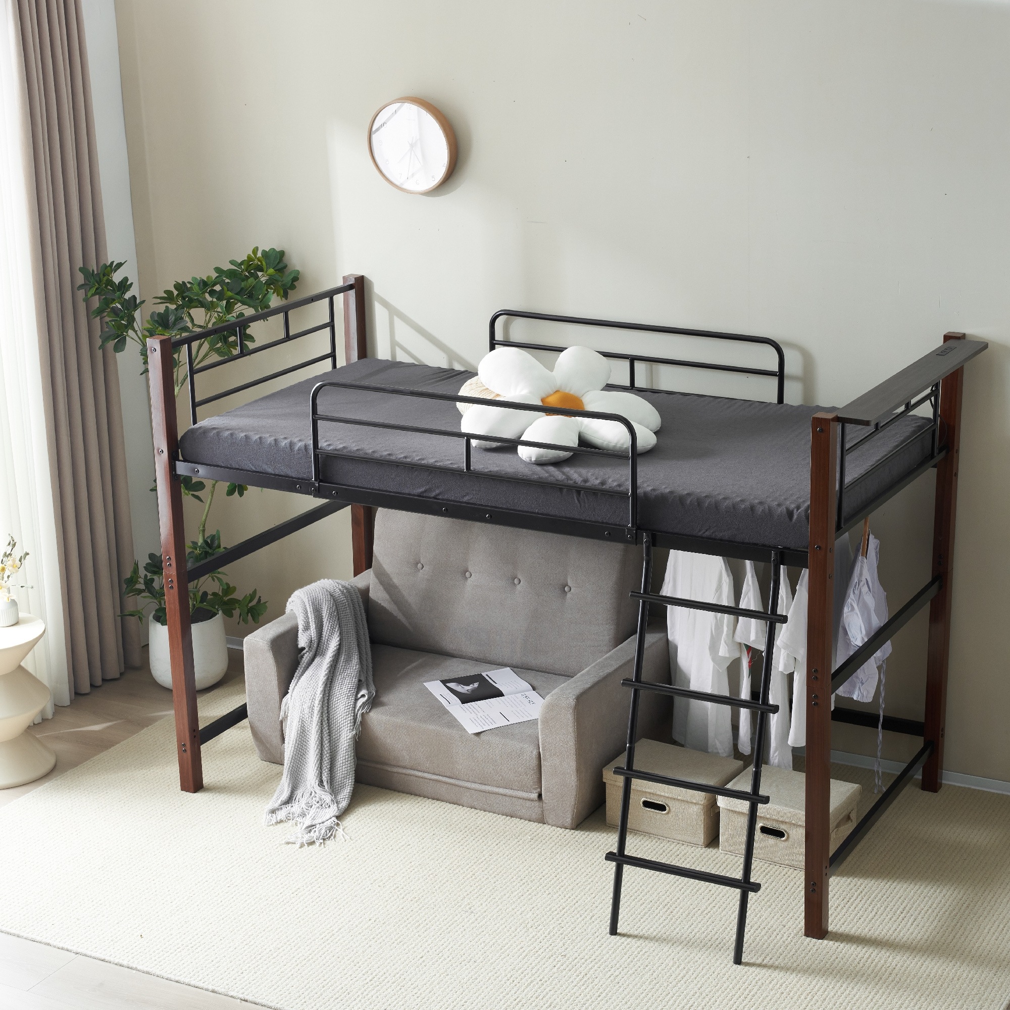 [大型折扣销售！优惠券分发]【高さ130cm】ロフトベッド耐荷重150kgパイプベッド高さ130cmシングルミドルタイプ棚システムベッド収納ロータイプ大人北欧風一人暮らし送料無料スチール耐震ベッド