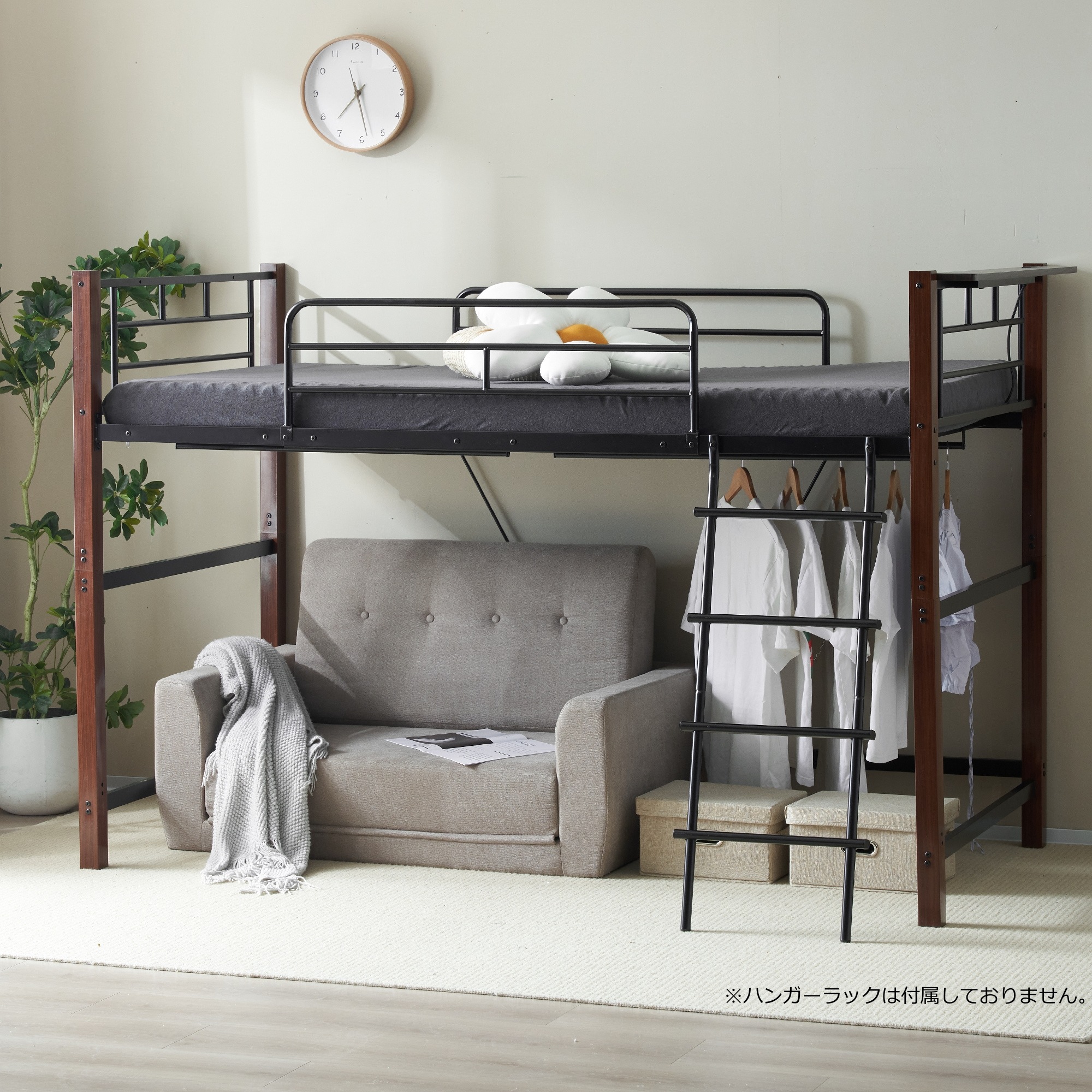 [大型折扣销售！优惠券分发]【高さ130cm】ロフトベッド耐荷重150kgパイプベッド高さ130cmシングルミドルタイプ棚システムベッド収納ロータイプ大人北欧風一人暮らし送料無料スチール耐震ベッド