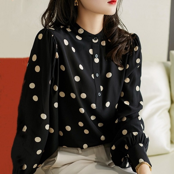 【絶対欲しい】 エレガント スマート カジュアル ランタンスリーブ ドット柄 シャツ 【絶対欲しい】 エレガント スマート カジュアル ランタンスリーブ ドット柄 シャツ