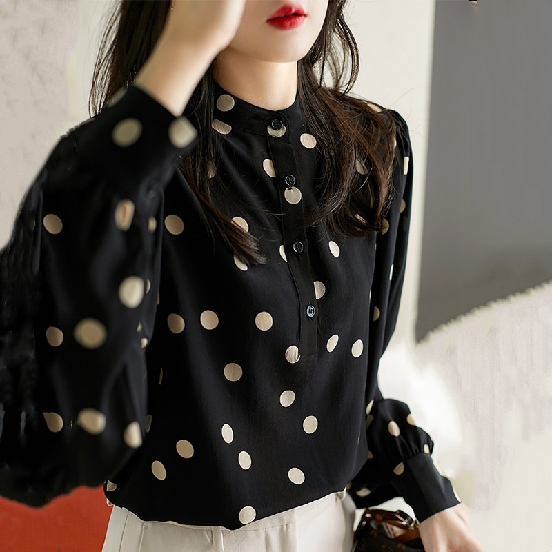 【絶対欲しい】 エレガント スマート カジュアル ランタンスリーブ ドット柄 シャツ 【絶対欲しい】 エレガント スマート カジュアル ランタンスリーブ ドット柄 シャツ