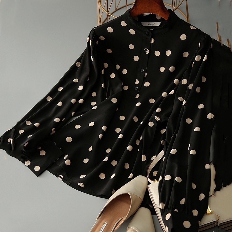 【絶対欲しい】 エレガント スマート カジュアル ランタンスリーブ ドット柄 シャツ 【絶対欲しい】 エレガント スマート カジュアル ランタンスリーブ ドット柄 シャツ