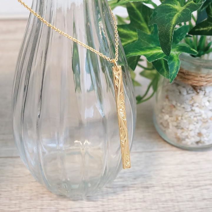 Piena ピエナサージカルステンレス316L ハワイアンジュエリー ロング バー 槌目 リバーシブル スクロール ネックレス シルバー 45cm(シルバー 45cm)