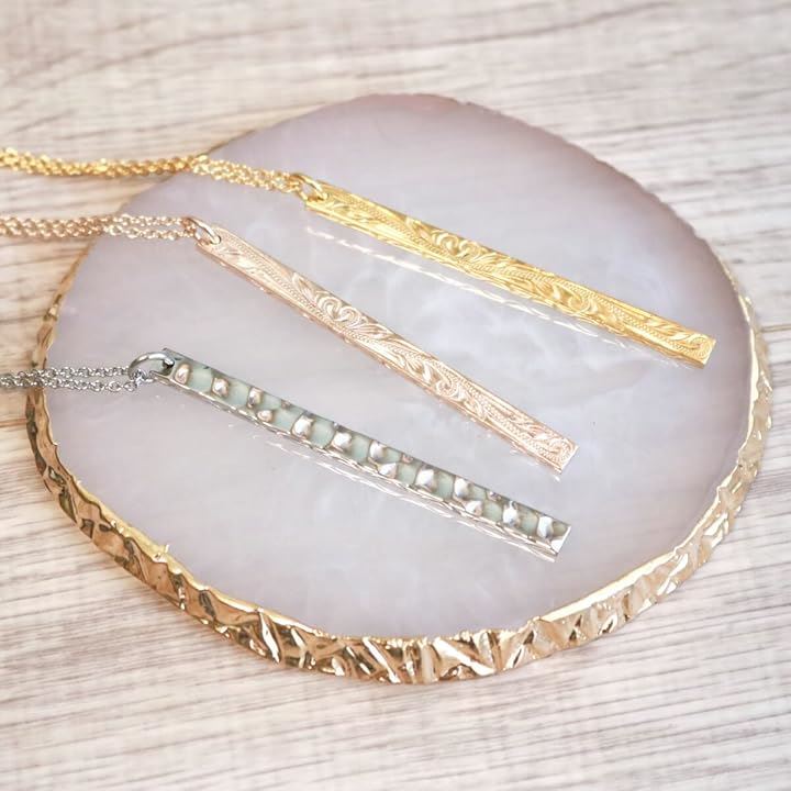 Piena ピエナサージカルステンレス316L ハワイアンジュエリー ロング バー 槌目 リバーシブル スクロール ネックレス シルバー 45cm(シルバー 45cm)