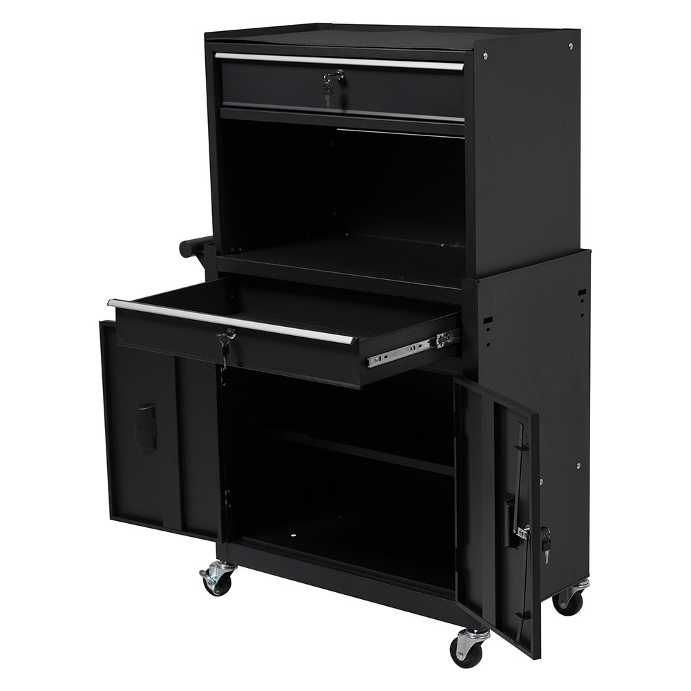 ツールキャビネット 多機能 ツールワゴン ツールカート工具カート ロールキャビネット スチール ローラーキャビネット ハンドル W76×D37×H117cm DIY 引き出し 有孔ボード付き 鍵付き