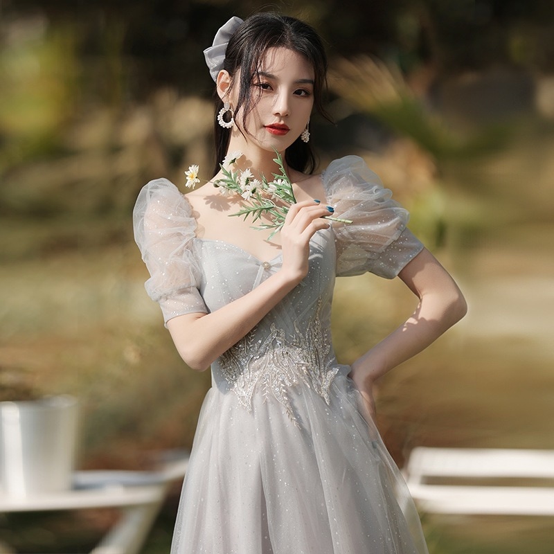 R【9月新作】ロン パーティードレス 秋冬 ワンピース ドレス 女性グレーのスリムドレスワンピース 卒業シーズンの姉妹のドレス 2024新しい花嫁介添人ドレス 花嫁介添人ドレス ワンピース ドレス パ_2