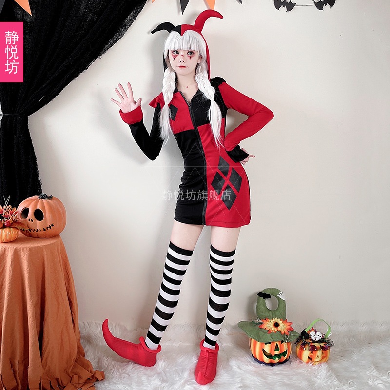 ハロウィン大人用コスチュームコスプレサーカスピエロ女性コスホラーバックソウルパフォーマンスコスチュームポーカークイーンコスチューム_3