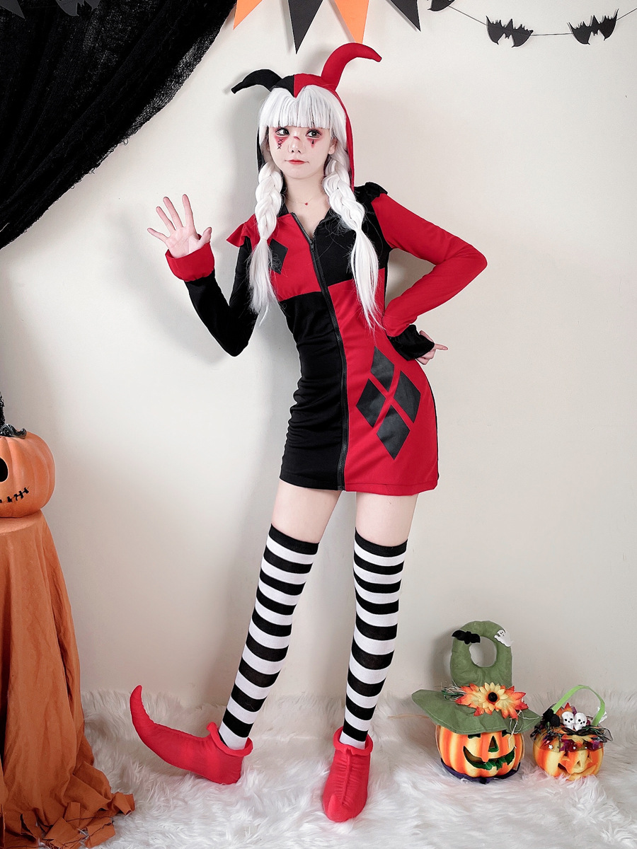 ハロウィン大人用コスチュームコスプレサーカスピエロ女性コスホラーバックソウルパフォーマンスコスチュームポーカークイーンコスチューム_9