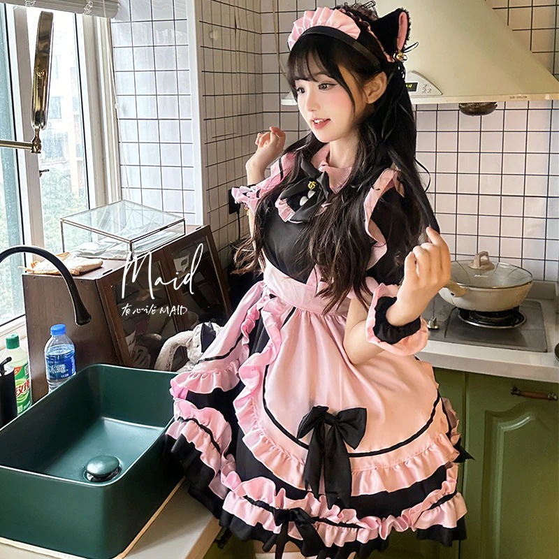 猫娘黒とピンクのメイド衣装コスプレ衣装ハロウィンロリータプラスサイズドレス 猫娘黒とピンクのメイド衣装コスプレ衣装ハロウィンロリータプラスサイズドレス