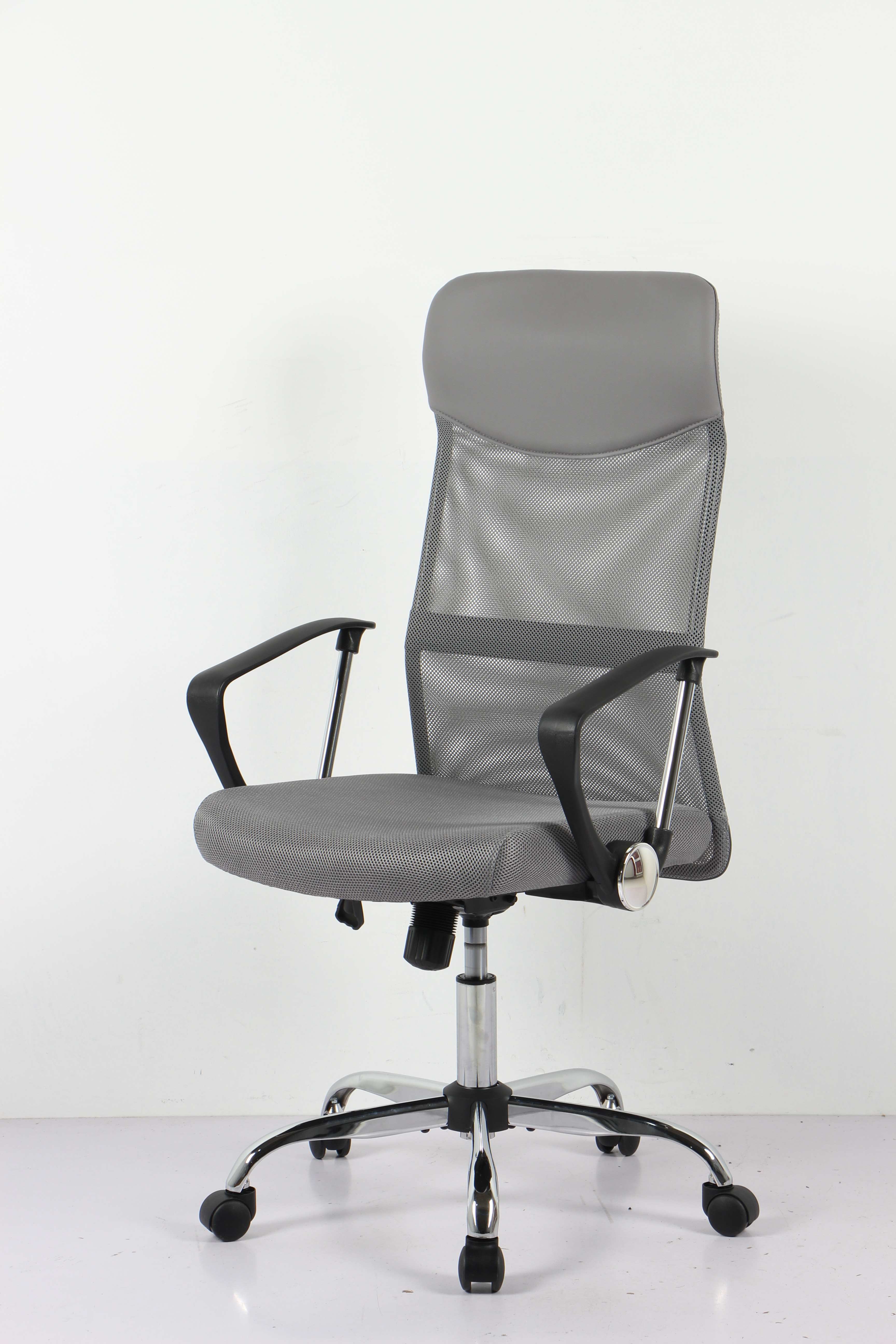 【国内出荷 - 3日配達】【ライトグレー】オフィスチェア メッシュ+PU ハイバック　大人気