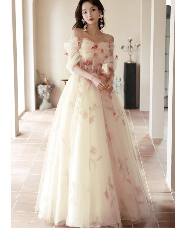 ウエディングドレス Long dress「XS~2XL」編み上げ オフショルダー シンプル パーティードレス ロングドレス 結婚式 Aラインワンピース 演奏会ドレス 発表会 二次会 イブニングドレス