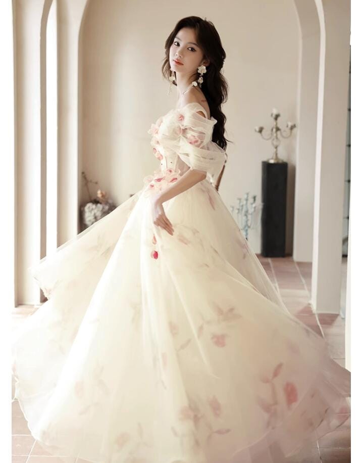 ウエディングドレス Long dress「XS~2XL」編み上げ オフショルダー シンプル パーティードレス ロングドレス 結婚式 Aラインワンピース 演奏会ドレス 発表会 二次会 イブニングドレス