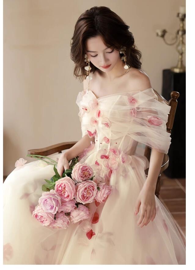 ウエディングドレス Long dress「XS~2XL」編み上げ オフショルダー シンプル パーティードレス ロングドレス 結婚式 Aラインワンピース 演奏会ドレス 発表会 二次会 イブニングドレス