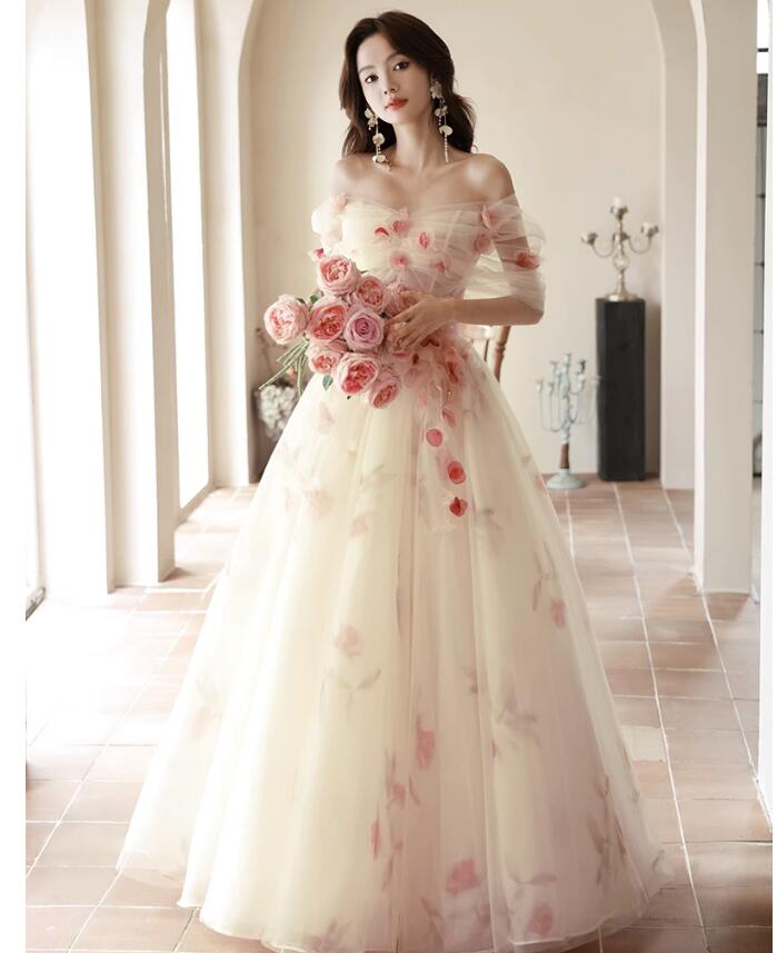 ウエディングドレス Long dress「XS~2XL」編み上げ オフショルダー シンプル パーティードレス ロングドレス 結婚式 Aラインワンピース 演奏会ドレス 発表会 二次会 イブニングドレス