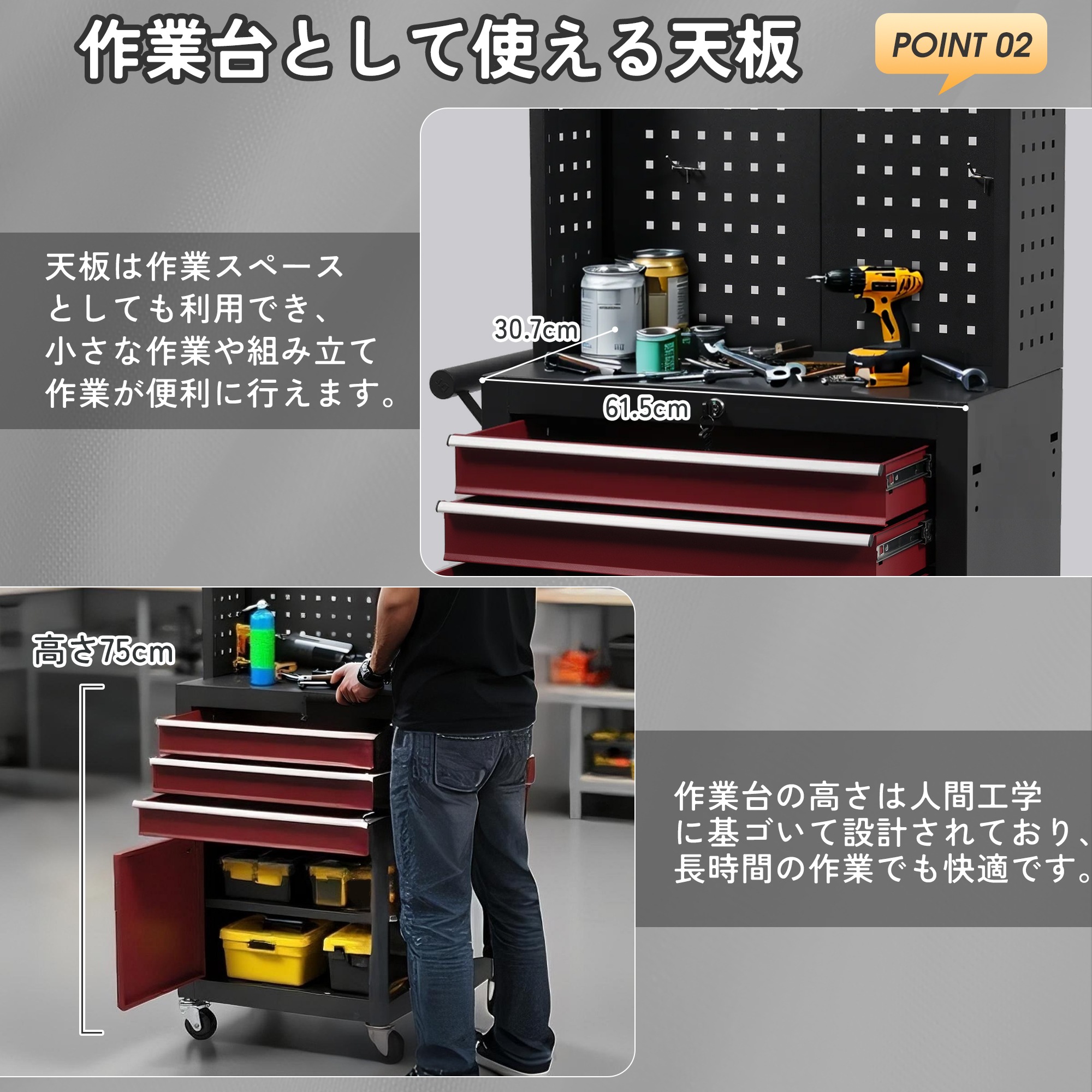 【国内出荷は送.料.無.料】ツールキャビネット 多機能 ツールワゴン ツールカート工具カート ロールキャビネット スチール ローラーキャビネット ハンドル 耐荷重50KG フック付 DIY 引き出し_4