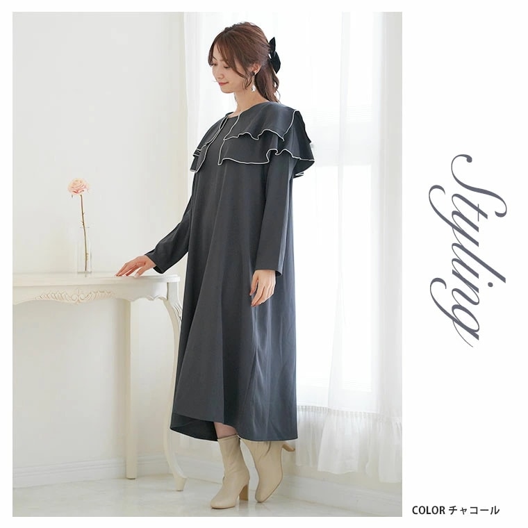 【11/25発売】【MarilynSweet】体型別フェミニン パイピングフリルワンピース [490030]