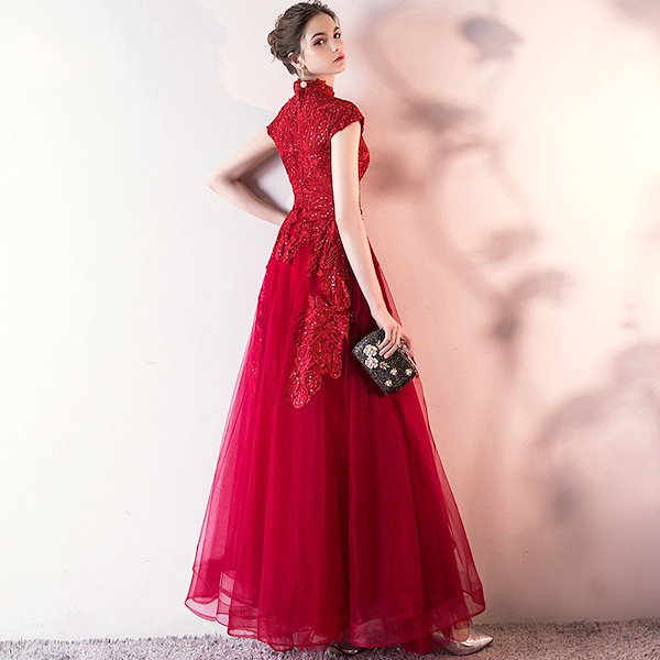 Qoo10] カラードレス 安い ロングドレス 赤 イ
