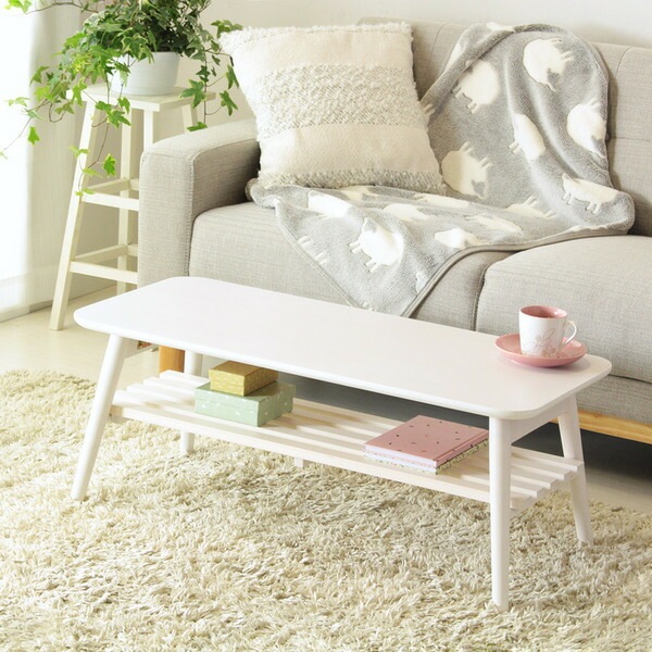 折りたたみテーブル 棚付き ホワイト 幅90cm