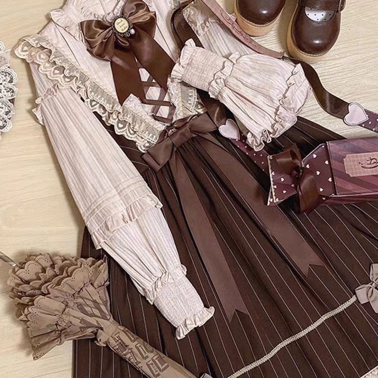 【値下げ！】15%値下げ ブラウン かわいい クラシック ロリータ 長袖 OPワンピース ふんわり 重厚レース フェミニン プリンセスドレス 2026新作_2