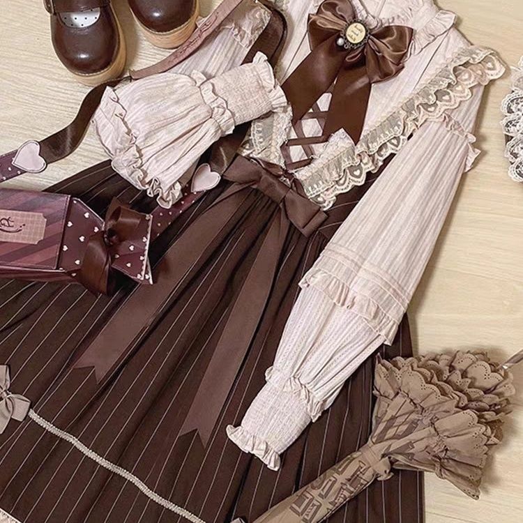 【値下げ！】15%値下げ ブラウン かわいい クラシック ロリータ 長袖 OPワンピース ふんわり 重厚レース フェミニン プリンセスドレス 2026新作_3