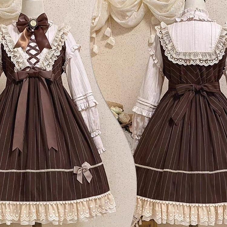 【値下げ！】15%値下げ ブラウン かわいい クラシック ロリータ 長袖 OPワンピース ふんわり 重厚レース フェミニン プリンセスドレス 2026新作_7