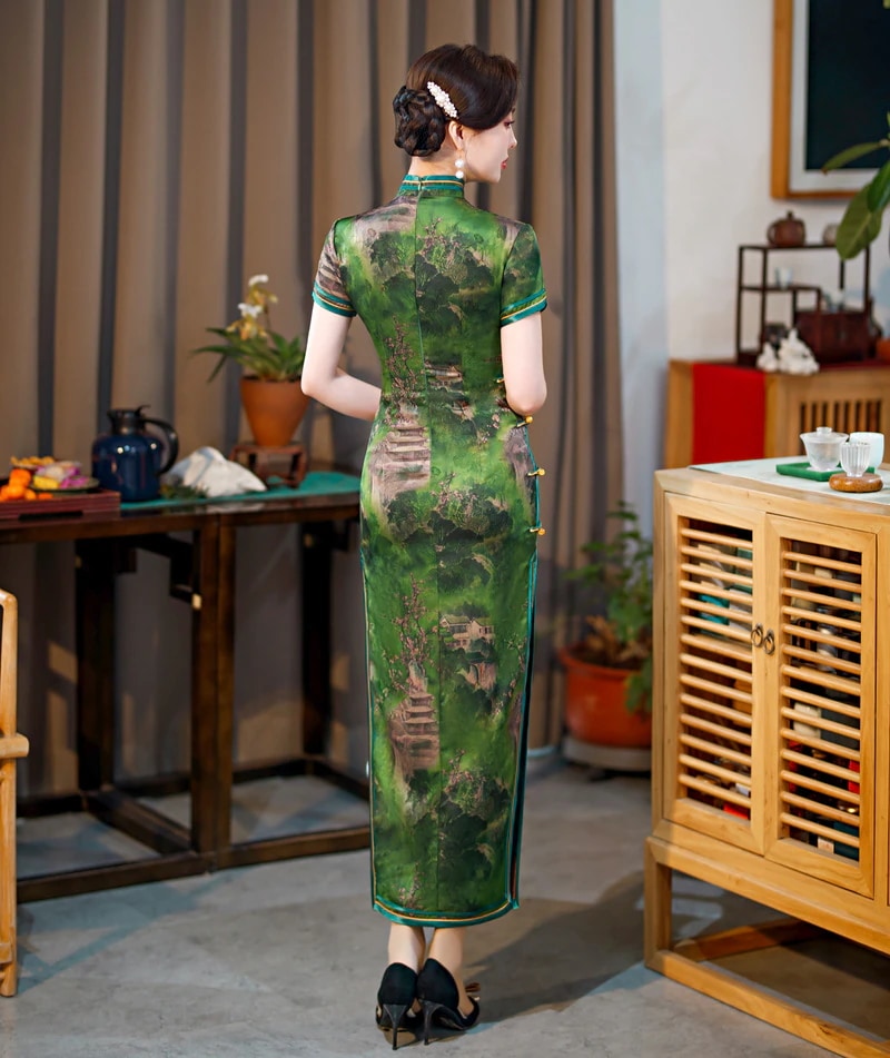 ワンピースドレスドレスグリーンチョンサムロングカレッジの入学試験2025夏のレトロ漢服スタイルヤングトレッジドレス ワンピースドレスドレスグリーンチョンサムロングカレッジの入学試験2025夏のレトロ漢服スタイルヤングトレッジドレス