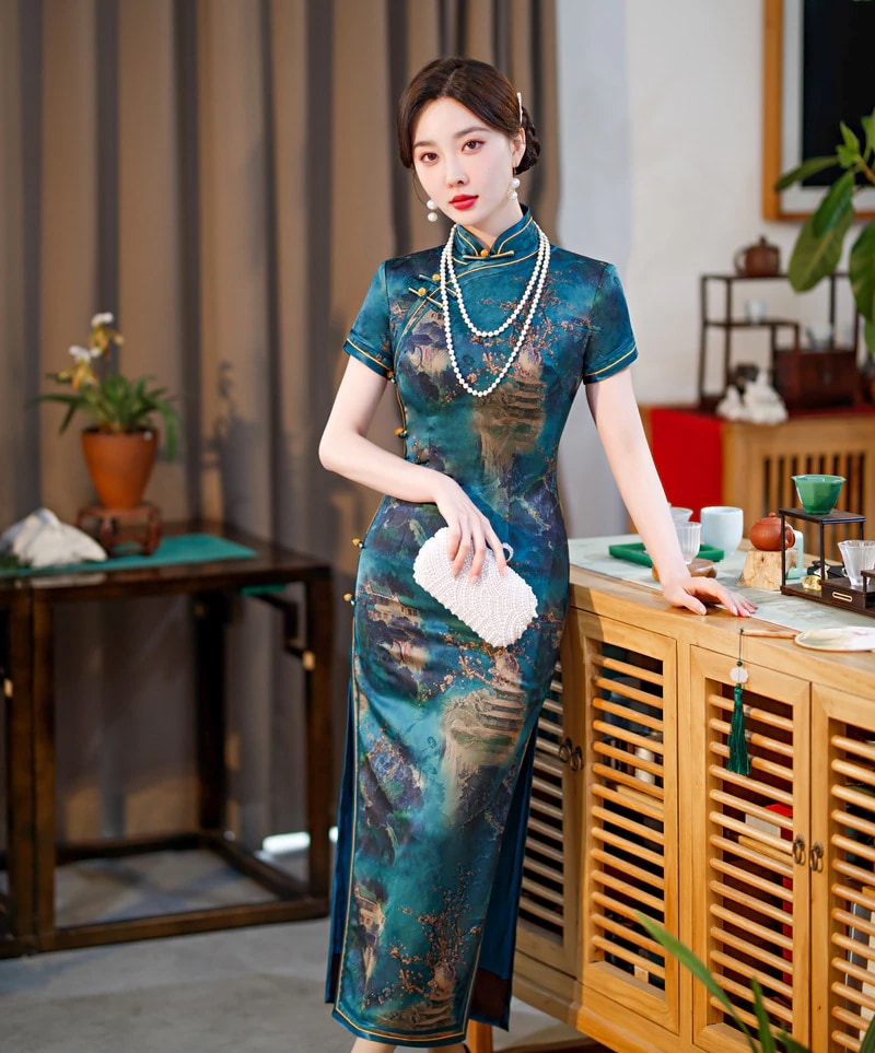 ワンピースドレスドレスグリーンチョンサムロングカレッジの入学試験2025夏のレトロ漢服スタイルヤングトレッジドレス ワンピースドレスドレスグリーンチョンサムロングカレッジの入学試験2025夏のレトロ漢服スタイルヤングトレッジドレス