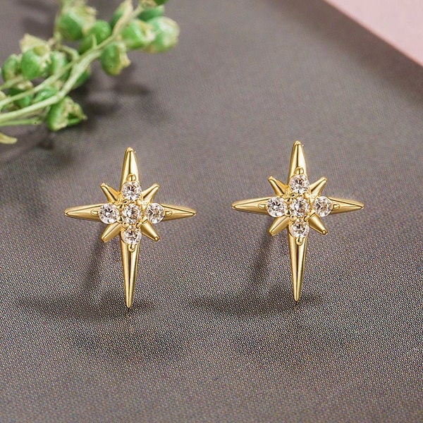 Qoo10] ピアスS925シルバーピン8芒星ピアスフ