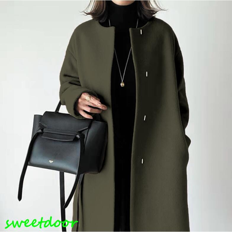 チェスターコート秋冬アウター レディース 秋 40代50代 ロング丈チェスターコートアウターノーカラーコート シンプル 着痩せ 通勤 エレガント新作